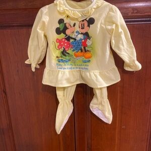 Vintage Disney Yellow Baby Set with Mickey and Minnie